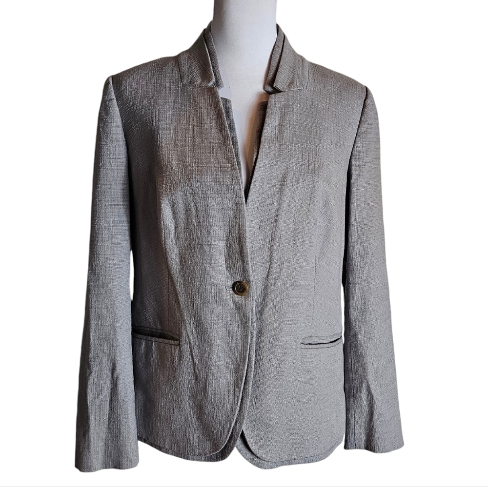 J Crew Gray Blazer Jacket Size 12 Cotton Blend Stand Up Collar  Career Workwear